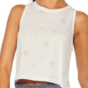 Wildfox Sweat White Star Mix Burnout Tank Top in White NWT
